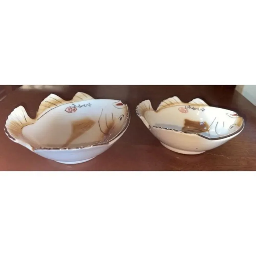 2 CERAMIC‎ MULTICOLORED FISH DIP BOWLS By Gao 5
